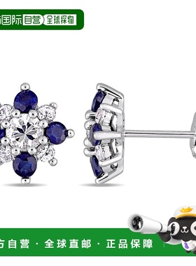 自营mimi & max1 3/5 C TGW 14K白金蓝色和白色蓝宝石花卉耳钉 -