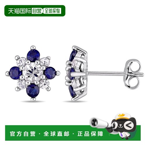 自营mimi & max1 3/5 C TGW 14K白金蓝色和白色蓝宝石花卉耳钉 -
