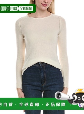 自营sofiacashmere圆领羊毛和羊绒混纺毛衣-白色 美国奥莱直发