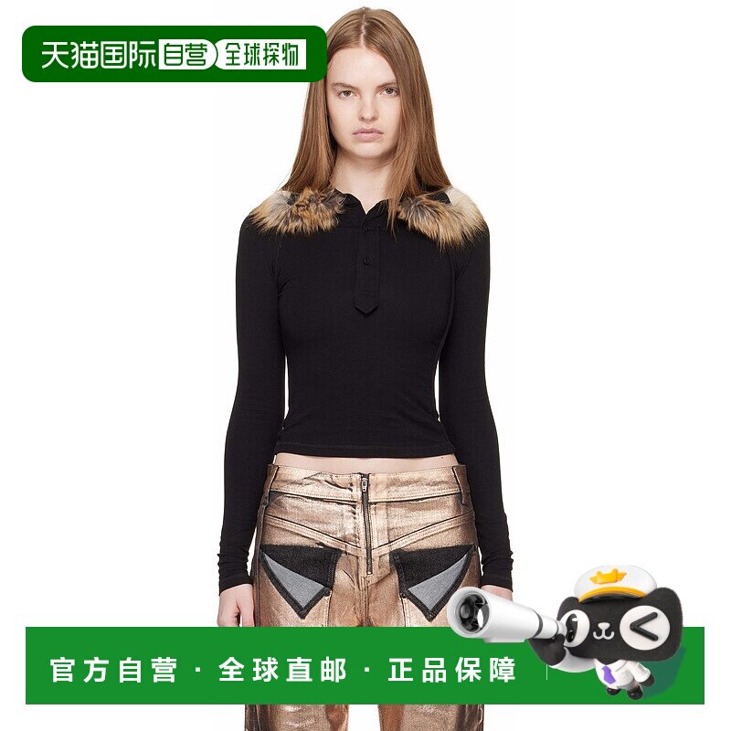 香港直邮潮奢 Ottolinger 女士 黑色 Furry Fitted 长袖 Polo 衫