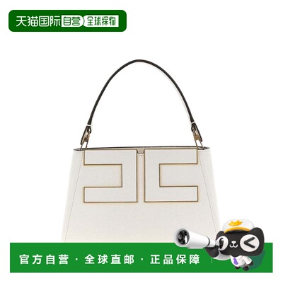 自营elisabetta franchi几何金色装饰皮革手提包-白色 美国奥莱直