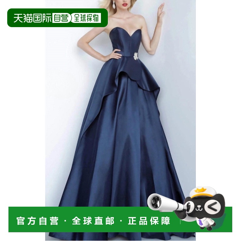 自营 海军蓝Jovani无肩带蝴蝶结舞会礼服 美国奥莱直发
