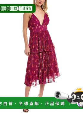 自营 AMUR Catarina 褶皱中长早秋新款连衣裙 紫色 美国奥莱直发