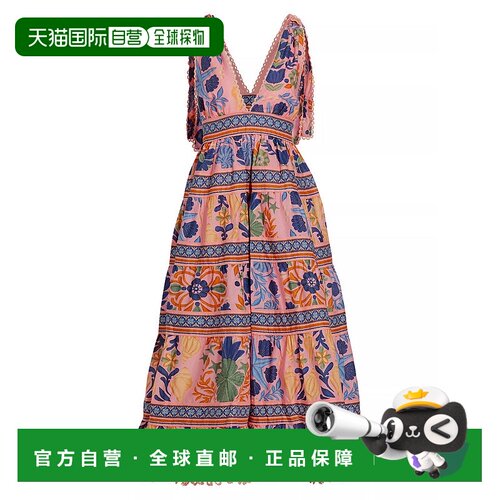 自营Farm Rio Women's Seashell Tapestry Tiered Midi Dress - s