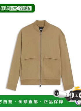 自营bossZip-up sweatshirt in a peached cotton blend - khaki