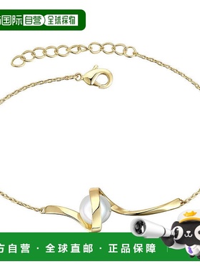自营 genevive纯银 14K 镀金配 7 毫米白色淡水珍珠可调节分层手
