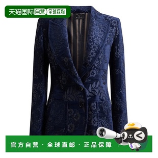 美国奥莱直发 蓝色 自营etro单排扣丝绒夹克 提花花朵图案
