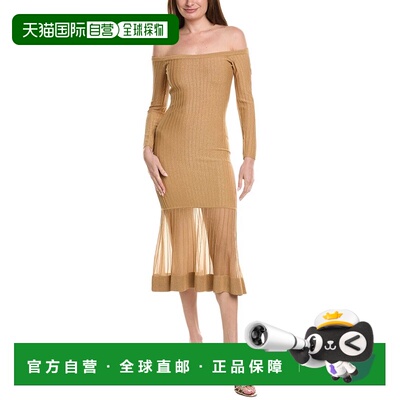 自营Milly Rudy露肩透明针织中长款连衣裙-金色 美国奥莱直发