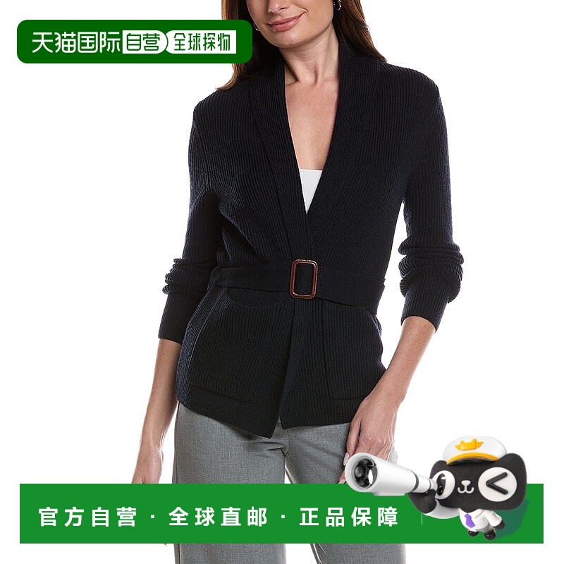 自营Bruno Magli Merino Wool Ribbed Belted Shawl Cardigan - n