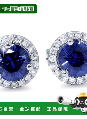 自营 pompeii31 克拉蓝宝石钻石光环耳钉 10k 白金 - 10k 白金 美