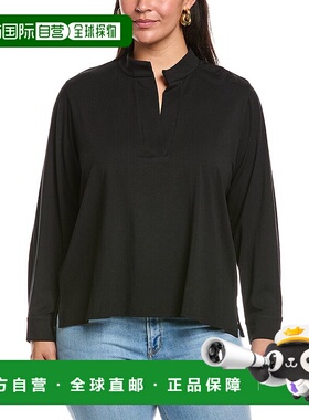 自营EILEEN FISHER Plus圆领上衣-黑色 美国奥莱直发