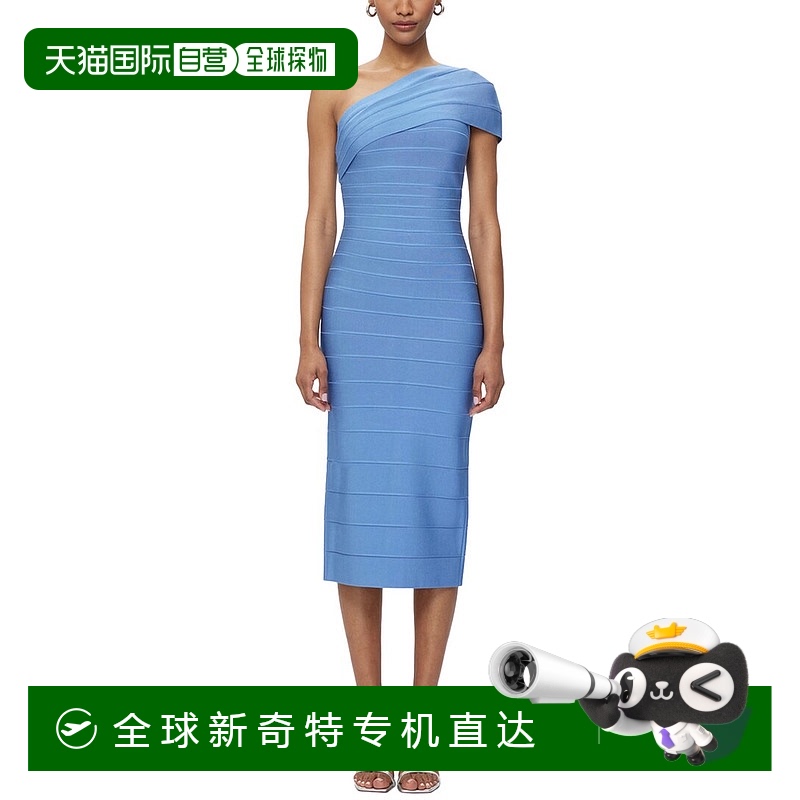 自营 herve legerHerveLeger Icon单肩绑带迷笛连衣裙-蓝色 【美