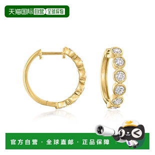 自营Ross-Simons Bezel-Set Diamond Hoop Earrings in 14kt Yell