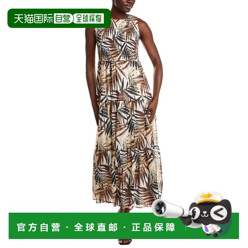 自营Anne Klein烟熏印花中长款连衣裙-白色 美国奥莱直发
