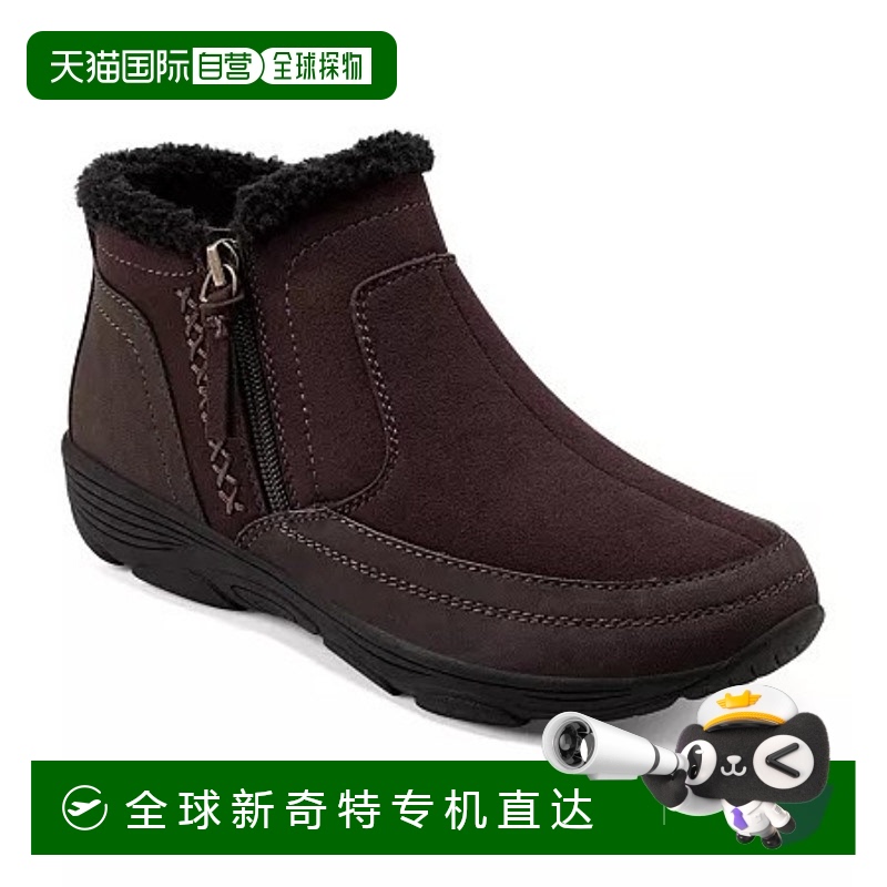 自营 Easy Spirit Verry女式靴子美国6棕色人造羊毛侧拉链脚踝KHD