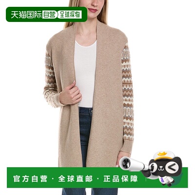 自营sofiacashmere Lurex Fairisle开放式羊毛和羊绒混纺开襟羊毛