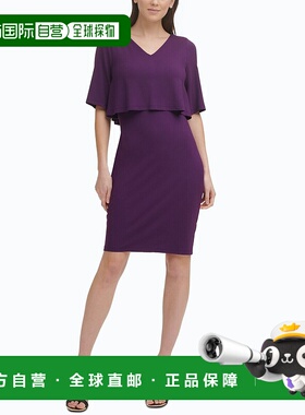 自营Dkny雪纺斗篷覆面连衣裙女式10紫色飘逸袖护套ERK584-紫色 美