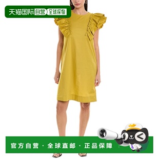 ALPHA 黄色 STUDIO 直筒连衣裙 美国奥莱直发蕾丝 荷叶边袖 自营