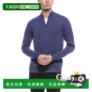 Zip Sweater Textured blue Neck Mock 自营Raffi Cashmere