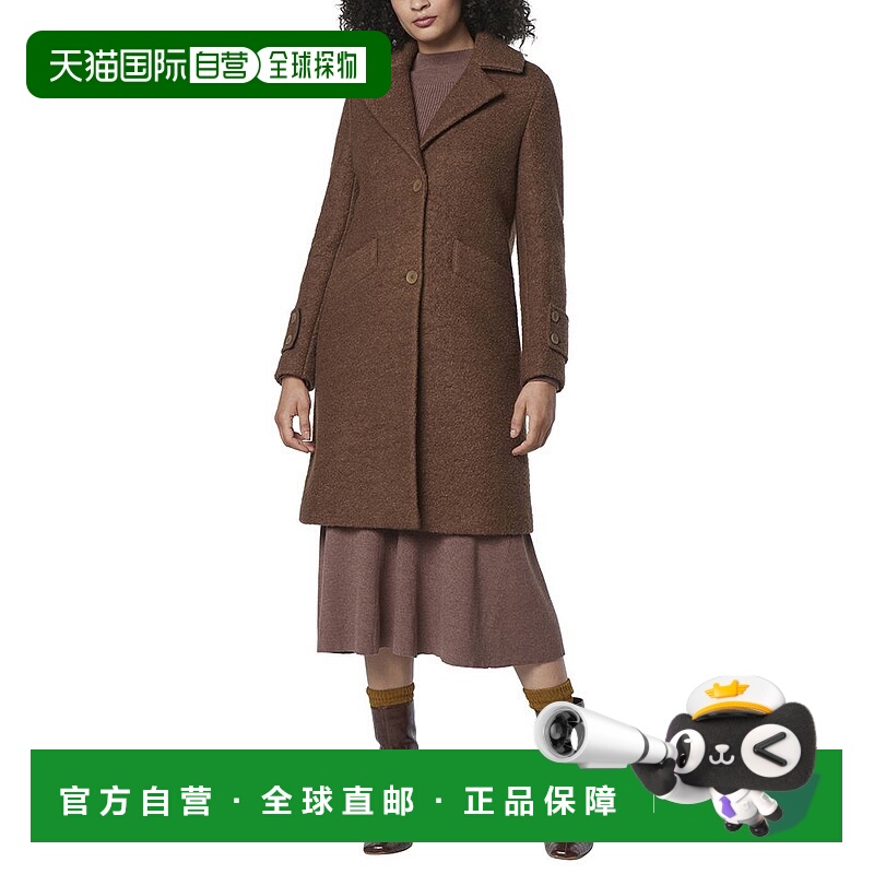 自营 Andrew Marc女式Regine柔软羊毛圆领外套-深褐色 美国奥莱直