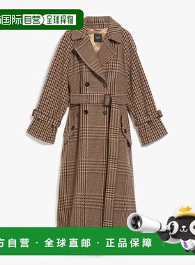 自营Max Mara Weekend Cartone Brown Check Fringe Trim Belted