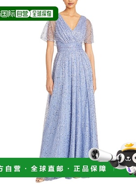 自营 Theia Sabine V领串珠礼服-灰色 美国奥莱直发服饰连衣裙