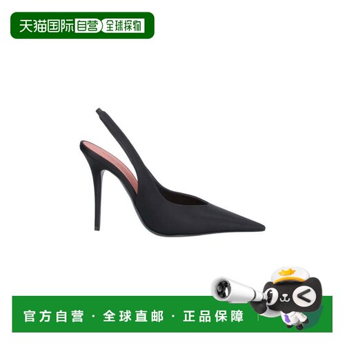 自营amina muaddi黑色Anok 105尖头丝质细高跟鞋-黑色 美国奥莱直