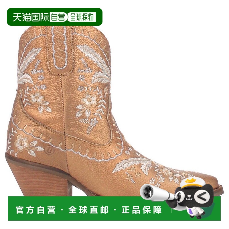 美国直邮Dingo 女士 尖头牛仔靴靴子爆款面鞋棕色真皮鞋靴刺绣