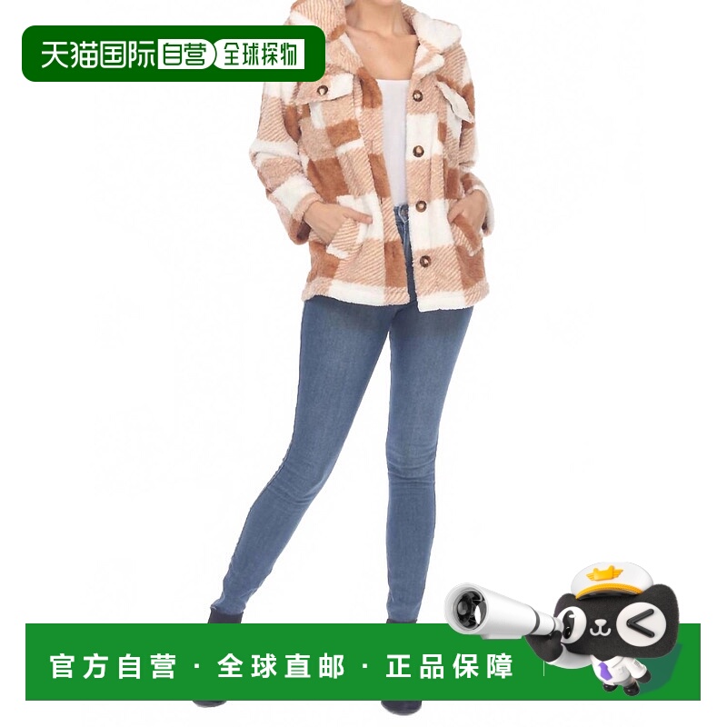 自营white markWomen's Plaid Sherpa Shacket In Coffee/white -