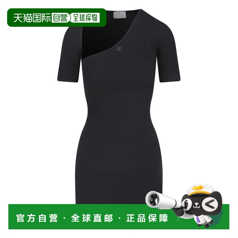 自营 courreges黑色罗纹针织Slash迷你连衣裙-黑色 美国奥莱直发
