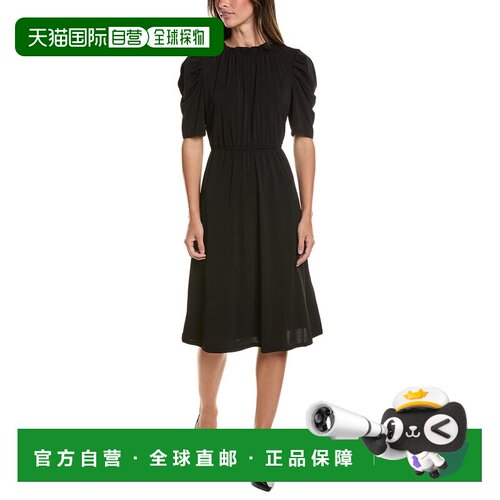 自营Adrianna Papell Moss Crepe Ruffle Neck Midi Dress - blac
