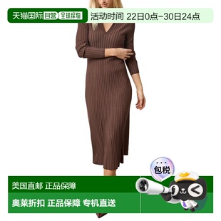 自营Lilla P Slim Fit Long Sleeve Rib Henley Dress - brown 美