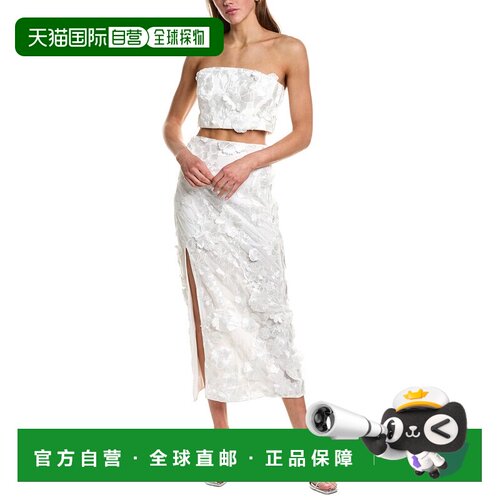 自营Endless Rose 2pc花卉刺绣Bandeau上衣和长裙套装-白色 美国