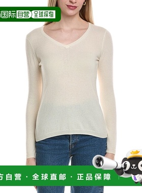 自营sofiacashmere现代V领羊毛和羊绒混纺毛衣-白色 美国奥莱直发