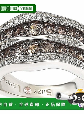 自营 Suzy Levian 棕色和白色立方氧化锆纯银波浪形戒指 - 棕色