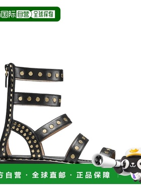 自营Stuart Weitzman Gala Lift Studs角斗士女式黑色皮革凉鞋JOB