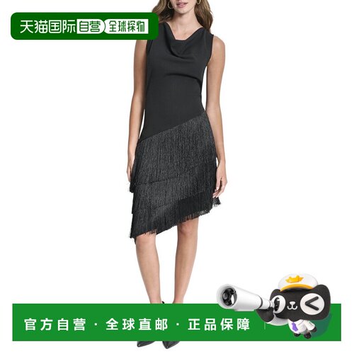 自营DKNY Cowl Neck Tier Front Dress - Black 美国奥莱直发性感