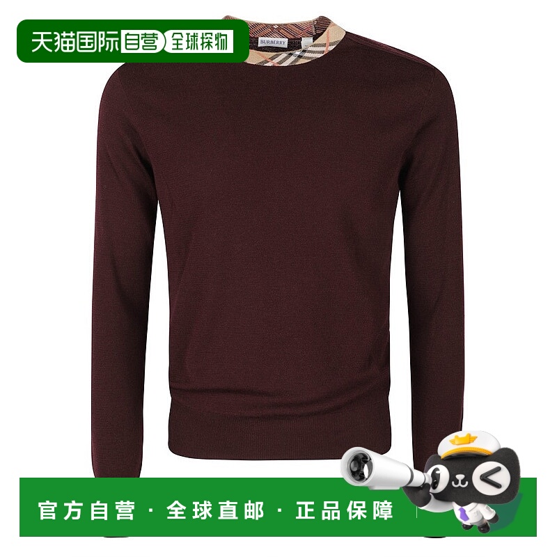 自营burberryDeep Burgundy Knit Sweater With Classic Crew Nec