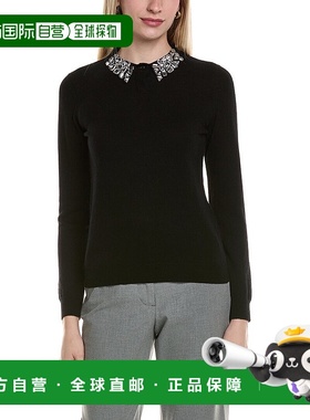 自营sofiacashmere装饰领羊毛和羊绒混纺毛衣-黑色 美国奥莱直发