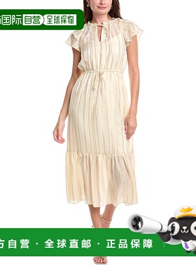 自营 Julia Jordan金属条纹迷笛连衣裙-白色 美国奥莱直发长裙