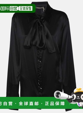 自营Marina Rinaldi Black Stretch Silk Crystal Embellished Lo