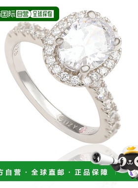 自营 Suzy Levian 纯银椭圆形白色立方氧化锆光环戒指 - 白色 美