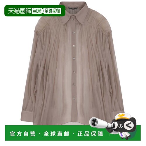 自营alberta ferrettiSheer Silk Shirt With Gathered Pleats -