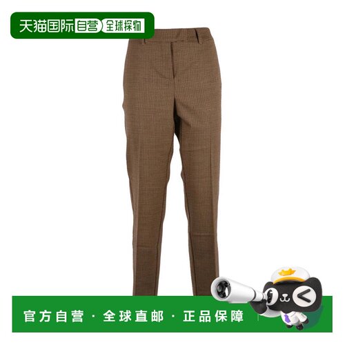 美国直邮自营marella米色方格新剪羊毛混纺裤子-棕色 美国奥莱直