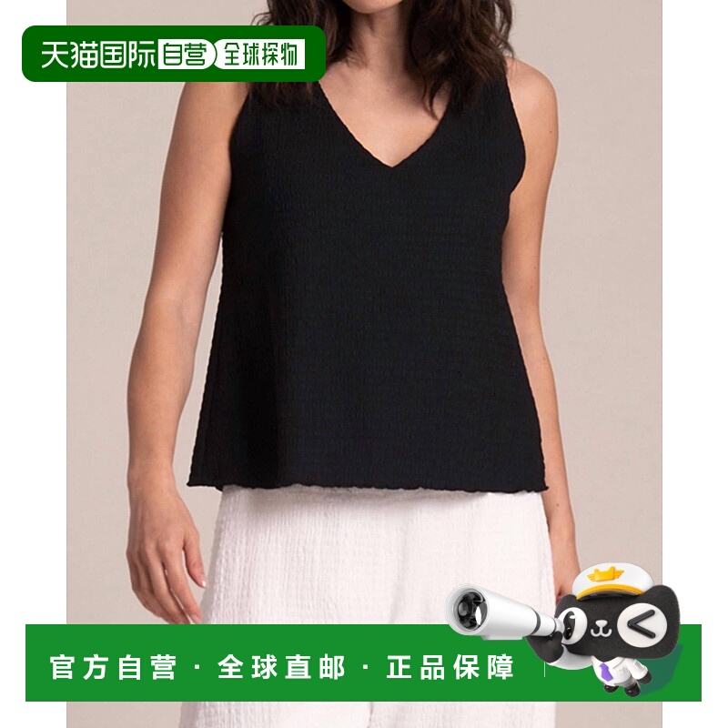 自营sympliWomen's Popcorn V Neck Sleeveless Top In Black - b