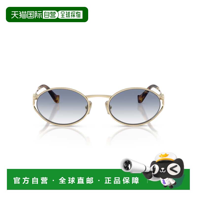 自营miu miu0mu 52ys椭圆形太阳镜，带金色金属框架-灰色 美国奥