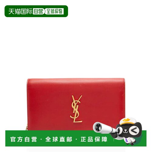 自营Saint Laurent Calfskin Monogram Kate Chain Wallet - red