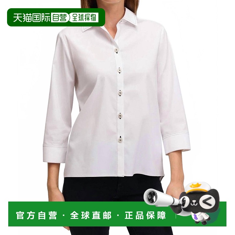 自营 foxcroftWhite Blouse With Black Stitching In White/blac