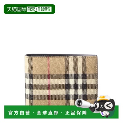 自营Burberry Check E-Canvas Bifold Wallet - beige 美国奥莱直