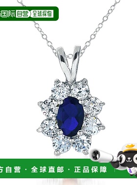 自营geneviveC.Z.纯银镀铑蓝宝石花形吊坠 - 蓝色 【美国奥莱】直